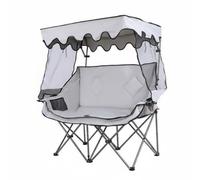 kowaku Chaise de Camping Double Siège Pliable Chaise Extérieure Banc de Pêche avec Auvent en Oxford Résistant et Cadre en Acier Repliable pour Les Sorties Pêche Camping, Gris