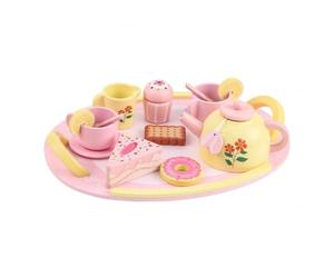 kowaku Eemble Thé Party en Bois | Formes Arrondies , Jeu Rôle collation Théière, Bavures, Service à Thé Plateau en Bois