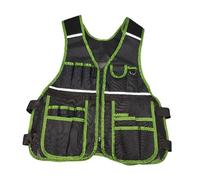 kowaku Gilet de Travail Électricien Multi Poches Gilet Outil Réglable En Tissu Oxford avec Bandes Réfléchissantes Idéal pour Électriciens Charpentiers Jardin, Vert
