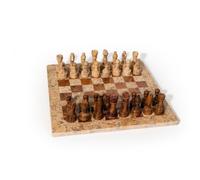 kowaku Jade Plateau d'Échecs Échiquier Statue Ornement Décor en Marbre Texture Minérale Pièces Fixées Style Classique Convient, Échiquier en Pierre Beige avec Pièces Marron Et Beiges G207