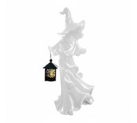 kowaku Lanterne en Résine Porte-bougie Sorcière Lanterne Figurine Décor Halloween Statue de Table Ambiance Mystérieuse Détails Sculptés en Résine Aspect, Blanc
