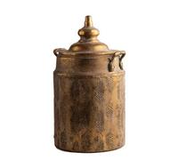 kowaku Pot de Fleurs Ancien Vintage Style Planter Pot Décoratif Récipient Boîte en Fer Corps Cylindrique Motif Embossé Couvercle Cintré Poignée Texture Rétro Adapté à Maison Hébergement , Petit