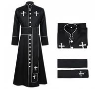 kowaku Prêtre Costume de Clerc Robe de Soirée Ceinture Symbole Croix Polyester Bouton Devant Adaptée Événements d'Époque Animations à Thème Spectacles, Noir, L