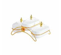 kowaku Snack Plateau Oval Compartiment Plateau à Servir avec Couvercles et Support Métal Fonction pour Déguster Fruits Secs et Bonbons Convient pour Fêtes, Blanc, 3 Grilles A