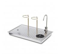 kowaku Station de Brassage de Café Support de Rinçage Évier de Boisson Poste de Tasse en Acier Inoxydable 304 avec Plateau Supérieur Perforé et Anneaux Porte, Modèle 5434 Avec Robinet D Eau Purifiée