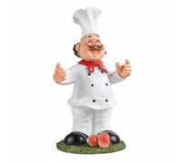 kowaku Statue Chef Porte-Bouteille Vin Sculpture Cuisine Figurine Chef Support Vin Résine Synthétique Création Artisanale, Chef Cuisinier Homme, Moustache, Tablier Bleu, Tableau Noir Menu