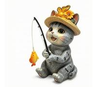 kowaku Statue Solaire Chat Poion Lumineux Étanche IP65 Statue Chat Pêcheur Canne à Pêche Réaliste pr, Décoration isonnière