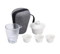 kowaku Théière de Set Complet Bol à Couvercle Pichet Tasse en Argile Kaolin et Verre Conçu Portable Adapté pour Bureau Camping Amateur de Thé, Style 1