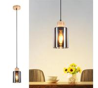 Kowanie Suspension lampe suspendue en bois table à manger : Lampe de salle à manger vintage en verre E27 lampe de style industriel suspension 1 lumière pour salon - Sans source lumineuse