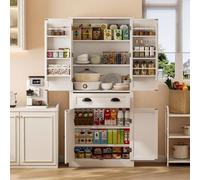 kowdom Armoire de cuisine buffet avec 4 portes, 1 tiroir, 6 compartiments de rangement et 4 étagères réglables, 80 x 40 x 182 cm, blanche, pour cuisine, salle à manger et salon