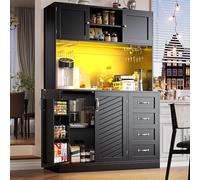 kowdom Armoire de cuisine haute avec éclairage LED | Armoire multifonction avec plan de travail | Armoire de rangement buffet pour cuisine et salon | Armoire polyvalente en vert, noir, blanc