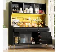 kowdom Armoire de cuisine haute avec éclairage LED | Armoire polyvalente au design industriel | Armoire de bureau Vitrine pour salon | Armoire ménager avec portes coulissantes
