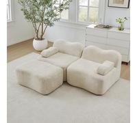 kowdom Boneless Canapé 2 places en forme de L avec ottoman, canapé modulaire Cloud sans structure, en velours, beige, modules flexibles pour salon, appartement, coussin d'accoudoir mobile