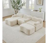 kowdom Boneless Canapé 3 places en forme de U avec 2 ottomans, canapé modulaire Cloud sans structure, forme de vague, mousse 32D, assise profonde, coussin d'accoudoir mobile, pour salon, beige