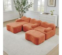 kowdom Boneless Canapé 3 places en forme de U avec 2 ottomans, canapé modulaire Cloud sans structure, forme de vague, mousse 32D, assise profonde, coussin d'accoudoir mobile, pour salon, orange