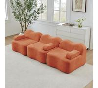 kowdom Boneless Canapé modulaire 3 places, sans structure, en forme de vague, mousse 32D, assise profonde, coussin d'accoudoirs mobiles, pour salon, orange