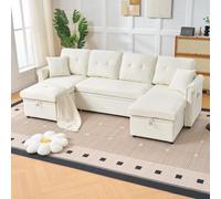 kowdom Canapé d'angle en forme de U avec fonction couchage et coffre de lit, grand canapé de 266 cm de large avec espace de rangement, canapé-lit confortable avec housse en chenille pour salon et lit