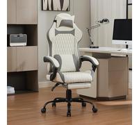 kowdom Chaise de bureau ergonomique avec inclinaison à 150° et repose-pieds, réglable en hauteur, blanc/gris, pour bureau à domicile et le jeu, charge maximale 180 kg