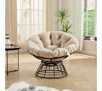 kowdom Fauteuil Papasan ergonomique en rotin avec coussin confortable épais, fonction de rotation à 360° et cadre en acier robuste - Charge maximale 130 kg, idéal pour salon, balcon et chambre à