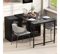 kowdom Ilot de cuisine avec plateaux de table extensibles rotatifs à 360°, table de bar avec porte coulissante en verre, buffet avec espace de rangement, bar à domicile et chariot de cuisine pour