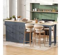 kowdom Ilot de cuisine mobile sur roulettes - Bloc de cuisine extensible avec étagère à épices et 3 tiroirs Gris MDF 112-186,8 cm Buffet autonome pour cuisine et salle à manger
