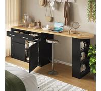 kowdom Îlot de cuisine multifonction autoportant, avec roulettes, plan de travail rotatif à 360° et table à manger extensible (137-215 cm), armoire de cuisine avec plan de travail comme table de bar