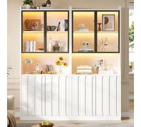 kowdom Lot de 2 vitrines avec LED Blanc 160 × 35 × 200 cm | 10 compartiments de rangement, 4 portes en verre de sécurité, étagères ouvertes et LED Bluetooth - Présentation flexible avec