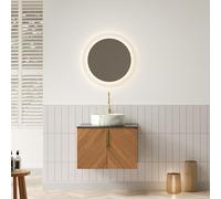 kowdom Meuble de lavabo mural en chêne marron de 61 cm avec lavabo en céramique et plaque en pierre frittée - Armoire de salle de bain avec 2 portes à fermeture douce et grain diagonal - Résistant à