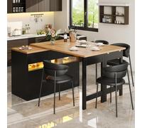 kowdom Meuble multifonction extensible 120 à 180 cm - Îlot de cuisine autoportant avec éclairage LED - Bar de maison et chariot de cuisine avec portes coulissantes en verre - Buffet avec espace de