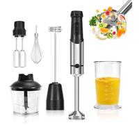 Kowdom Mixeur Plongeant 1200W - Ensemble avec Hachoir Électrique 600ml, Mousseur à Lait et Pot 800ml - Pour Purées Bébé, Soupes, Sauces, et Fruits - 12 Vitesses + Turbo en Acier Inox