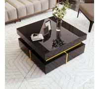 kowdom Table basse avec 2 tiroirs - Noir brillant | 70 x 70 x 35,5 cm, noir, comme étagère fonctionnelle dans le salon