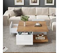 kowdom Table basse avec 3 tiroirs et finition brillante | 70 x 70 x 31,5 cm, blanc, pour un rangement ordonné dans le salon