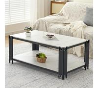 kowdom Table basse avec espace de rangement et aspect marbre | 114 x 64 x 46 cm, aspect marbre/travertin, noir et blanc, comme étagère fonctionnelle dans le salon