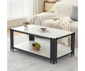 kowdom Table basse avec espace de rangement et aspect marbre | 114 x 64 x 46 cm, aspect marbre/travertin, noir et blanc, comme étagère fonctionnelle dans le salon