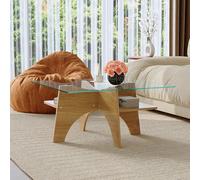 kowdom Table basse avec espace de rangement et plateau en verre, couleur | 80 x 80 x 40 cm, aspect scandinave, ton bois, pour un rangement ordonné dans le salon
