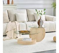 kowdom Table basse avec espace de rangement et plateau en verre, couleur | 90 x 70 x 44 cm, couleur bois, pour une utilisation flexible autour du canapé