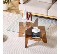 kowdom Table basse avec espace de rangement et plateau en verre, noyer | 80 x 80 x 40 cm, aspect scandinave, noyer, pour un rangement ordonné dans le salon