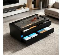 kowdom Table basse avec LED, 4 tiroirs et détails en verre | 100 x 50 x 40 cm, noir brillant, comme étagère fonctionnelle dans le salon