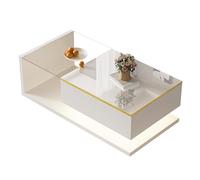 kowdom Table basse avec LED, espace de rangement et détails en verre | 100 x 50 x 32,5 cm, blanc brillant, contrôle par application de l'éclairage, comme étagère fonctionnelle dans le salon
