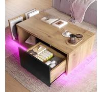 kowdom Table basse avec LED, tiroirs | 99,5 x 53 x 38 cm, naturel, pour une utilisation flexible autour du canapé