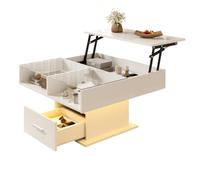 kowdom Table basse avec LED, tiroirs et détails en verre | 78 x 78 x 45 cm, blanc brillant, contrôle par application de l'éclairage, pour un rangement ordonné dans le salon