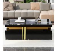 kowdom Table basse avec tiroirs aspect marbre noir | 100 x 50 x 40 cm, aspect marbre noir brillant, pour une utilisation flexible autour du canapé