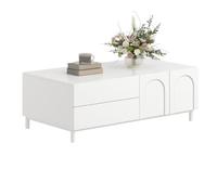 kowdom Table basse ronde avec 2 tiroirs Blanc | 100 x 50 x 39,5 cm, aspect scandinave, blanc, comme étagère fonctionnelle dans le salon