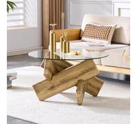 kowdom Table basse ronde avec plateau en verre, couleur bois | 79 x 79 x 45 cm, couleur bois, pour une utilisation flexible autour du canapé