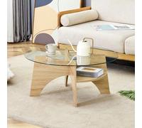 kowdom Table basse ronde avec plateau en verre, couleur bois | 80 x 80 x 36 cm, aspect scandinave, ton bois, pour rangement et rangement sur le canapé