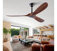 kowdom Ventilateur de plafond silencieux extérieur sans lumière 152 cm étanche avec tuyau de descente Bois massif Noyer Windcalm Mid-Century Design Télécommande pour terrasse et salon
