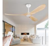 kowdom Ventilateur de plafond silencieux extérieur sans lumière 152 cm étanche avec tuyau de descente en bois naturel blanc Windcalm Mid-Century Design Télécommande pour terrasse et salon