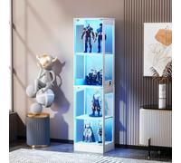 kowdom Vitrine 4 étagères en Verre Blanc avec LED - Meuble de Rangement étanche à la poussière pour Salon, Chambre, Bureau - Capteur de Mouvement, lumière 3 Couleurs - 40x35x165 cm