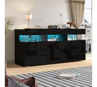 kowdom Vitrine avec LED et contrôle par application Noir brillant 140 cm - 3 portes, façade en acrylique, compartiment semi-ouvert, 7 étagères, protection anti-basculement, armoire de rangement pour
