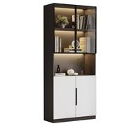 kowdom Vitrine en verre avec commande LED et application - Portes en verre - Cadre en aluminium - Bibliothèque - Objets de collection - 80 x 30 x 200 cm - Blanc/noir